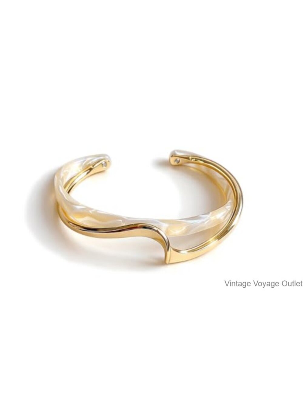 Wave Resin Bangle Bracelet Gold Metal Wrapped Acrylic Open Cuff